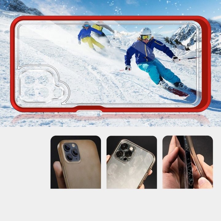 Skaidrus 3in1 korpusas Samsung Galaxy A22 4G Frame Gel Cover Red