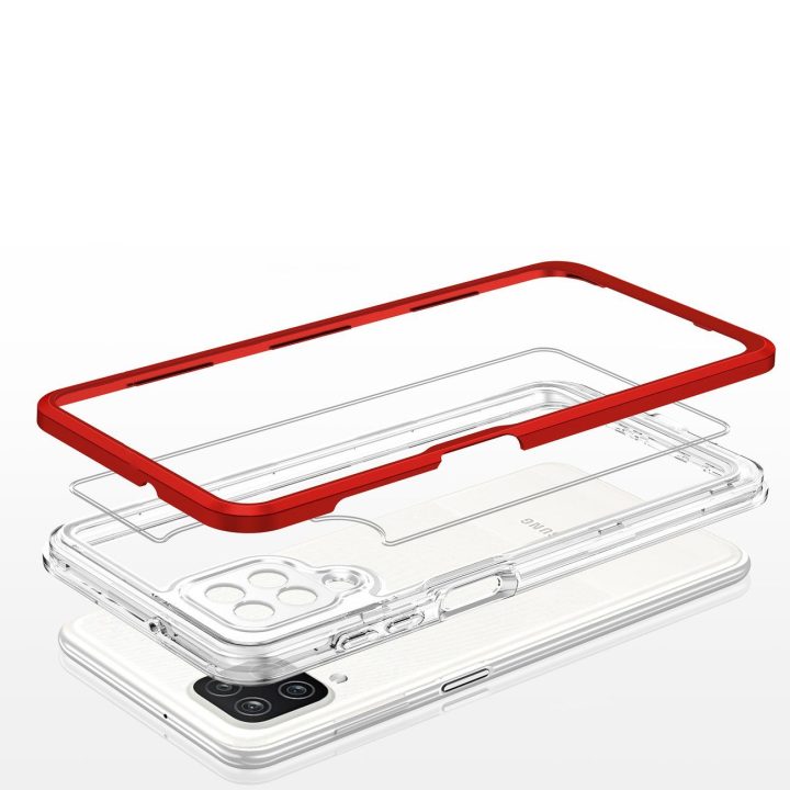 Skaidrus 3in1 korpusas Samsung Galaxy A22 4G Frame Gel Cover Red