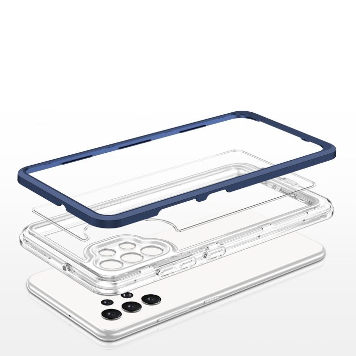 Skaidrus 3in1 korpusas Samsung Galaxy A32 5G Frame Gel Cover Blue