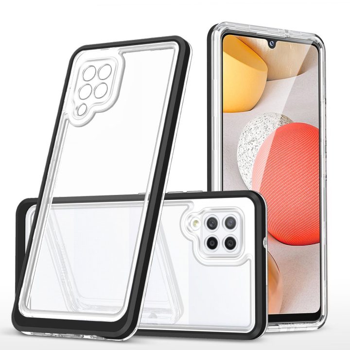 Skaidrus 3in1 korpusas Samsung Galaxy A42 5G Frame Gel Cover Black
