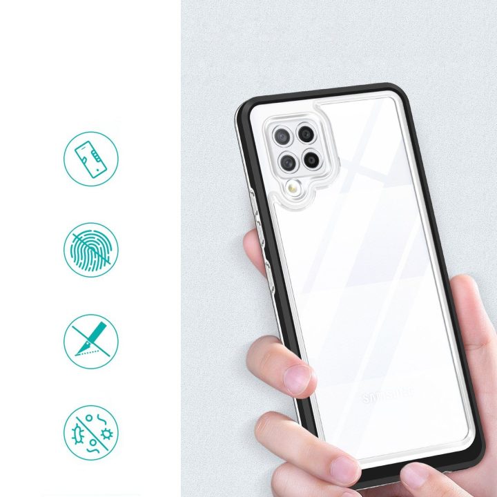 Skaidrus 3in1 korpusas Samsung Galaxy A42 5G Frame Gel Cover Black