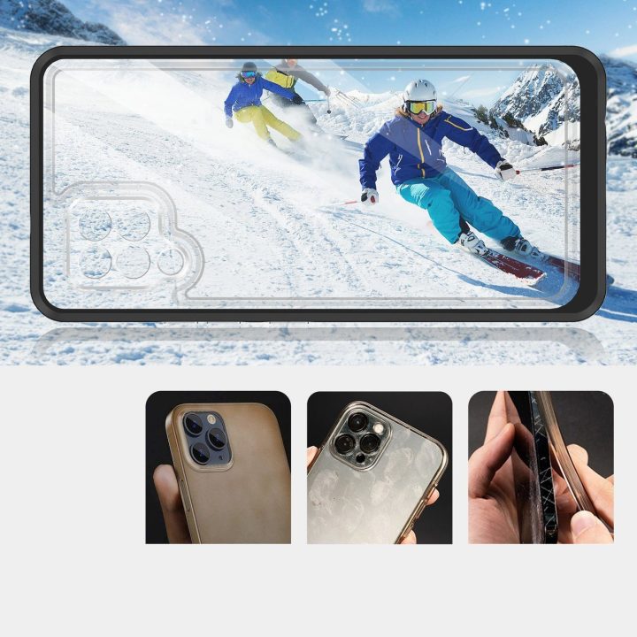 Skaidrus 3in1 korpusas Samsung Galaxy A42 5G Frame Gel Cover Black