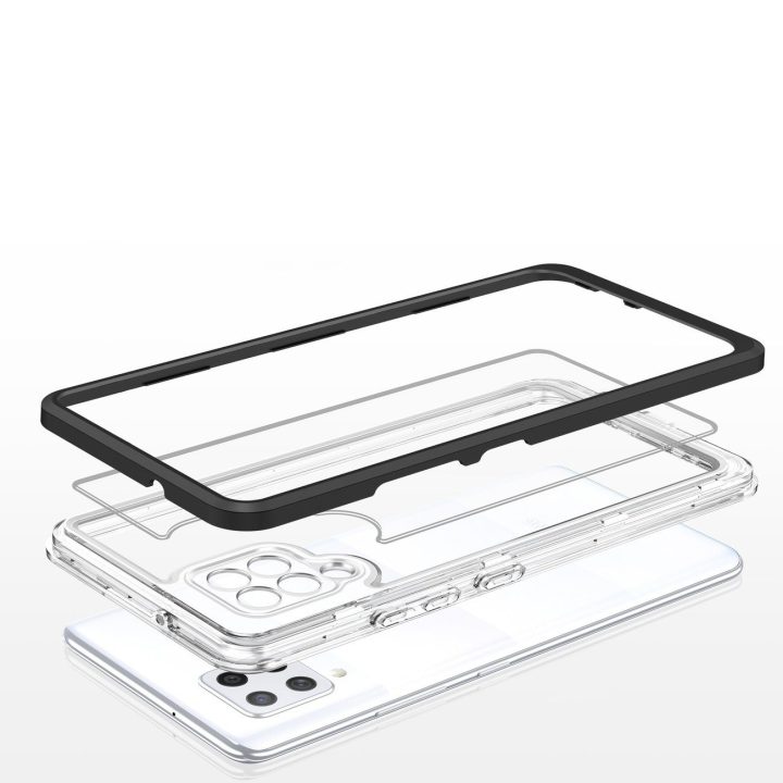 Skaidrus 3in1 korpusas Samsung Galaxy A42 5G Frame Gel Cover Black