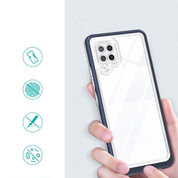 Skaidrus 3in1 korpusas Samsung Galaxy A42 5G Frame Gel Cover Blue