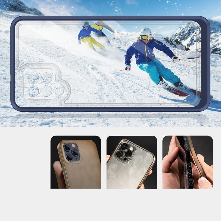 Skaidrus 3in1 korpusas Samsung Galaxy A42 5G Frame Gel Cover Blue