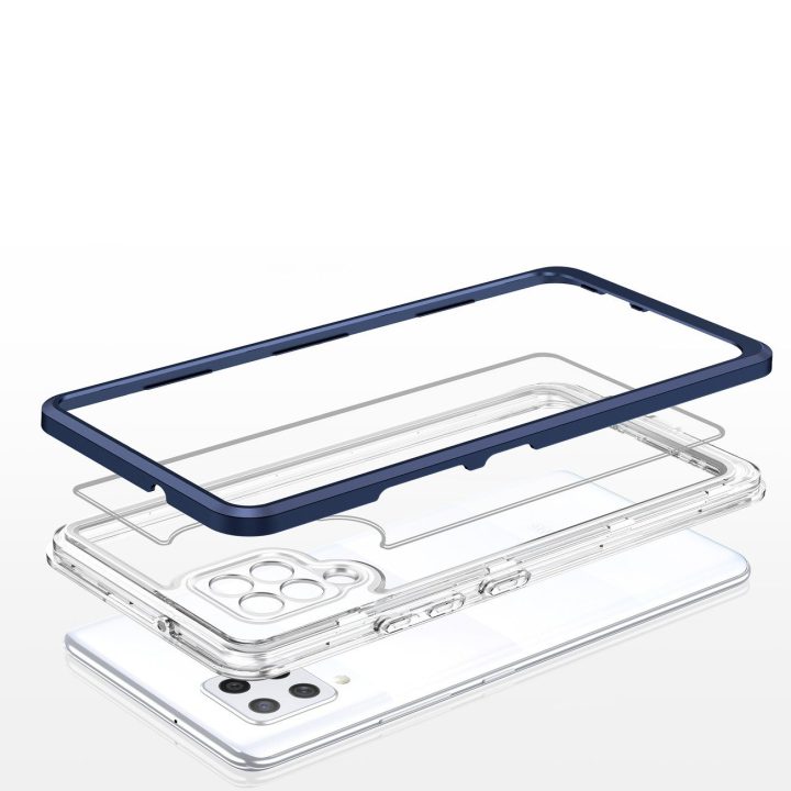 Skaidrus 3in1 korpusas Samsung Galaxy A42 5G Frame Gel Cover Blue