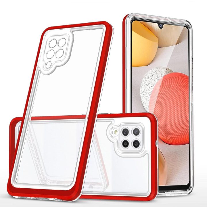 Skaidrus 3in1 korpusas Samsung Galaxy A42 5G Frame Gel Cover Red