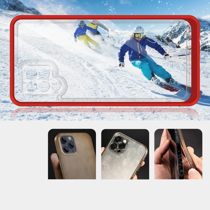 Skaidrus 3in1 korpusas Samsung Galaxy A42 5G Frame Gel Cover Red
