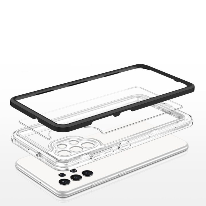 Skaidrus 3in1 korpusas Samsung Galaxy A72 4G Frame Gel Cover Black