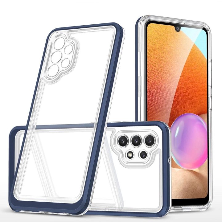Skaidrus 3in1 korpusas Samsung Galaxy A72 4G Frame Gel Cover Blue