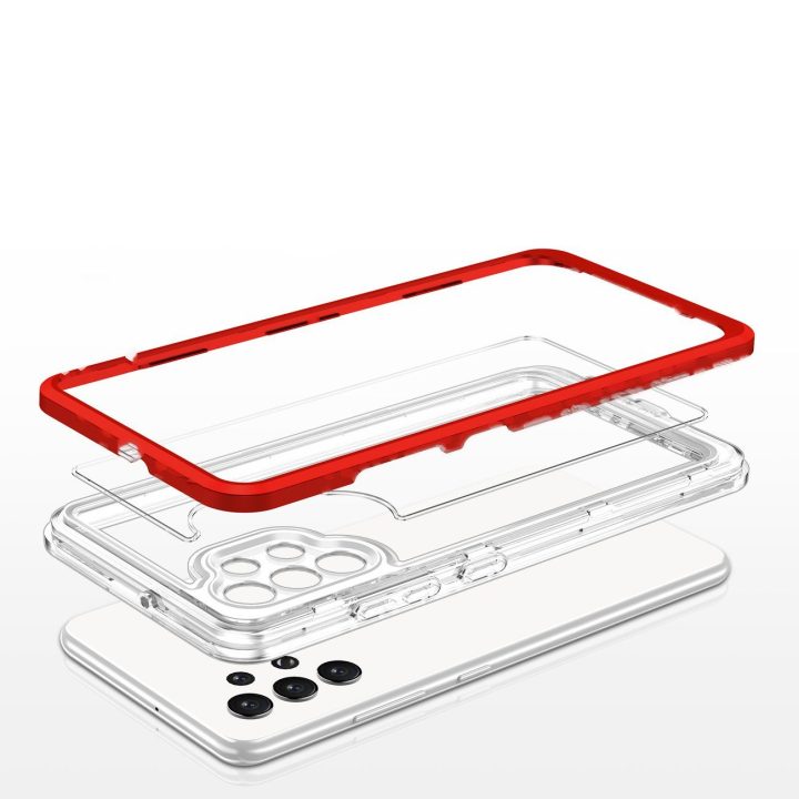 Skaidrus 3in1 korpusas Samsung Galaxy A72 4G Frame Gel Cover Red