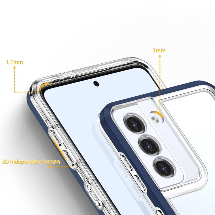 Skaidrus Samsung Galaxy S21 + 5G (S21 Plus 5G) 3v1 korpusas su rėmeliu, gelinis dangtelis, mėlynas