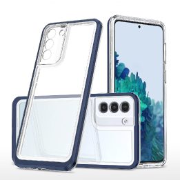 Skaidrus Samsung Galaxy S22 + (S22 Plus) 3in1 korpusas su rėmeliu, gelinis dangtelis, mėlynas
