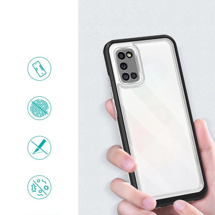 Skaidrus 3in1 dėklas Samsung Galaxy A03s (166) su rėmeliu, geliniu dangteliu, juodas