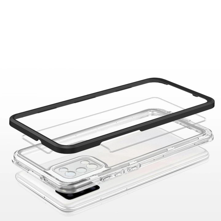 Skaidrus 3in1 dėklas Samsung Galaxy A03s (166) su rėmeliu, geliniu dangteliu, juodas