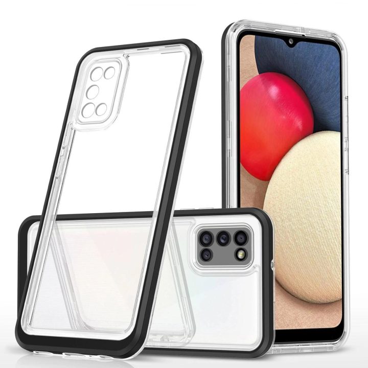 Skaidrus 3in1 dėklas Samsung Galaxy A03s (166) su rėmeliu, geliniu dangteliu, juodas
