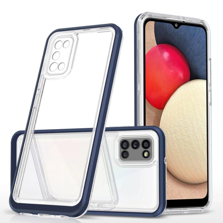 Skaidrus 3in1 dėklas Samsung Galaxy A03s (166), gelinis rėmelis, mėlynas