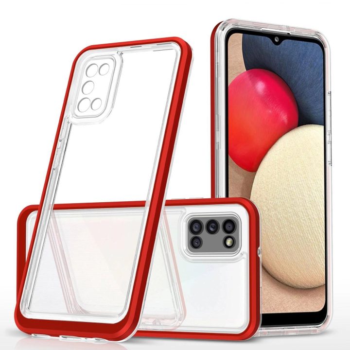 Skaidrus 3in1 dėklas Samsung Galaxy A03s (166) su geliniu rėmeliu, raudonas