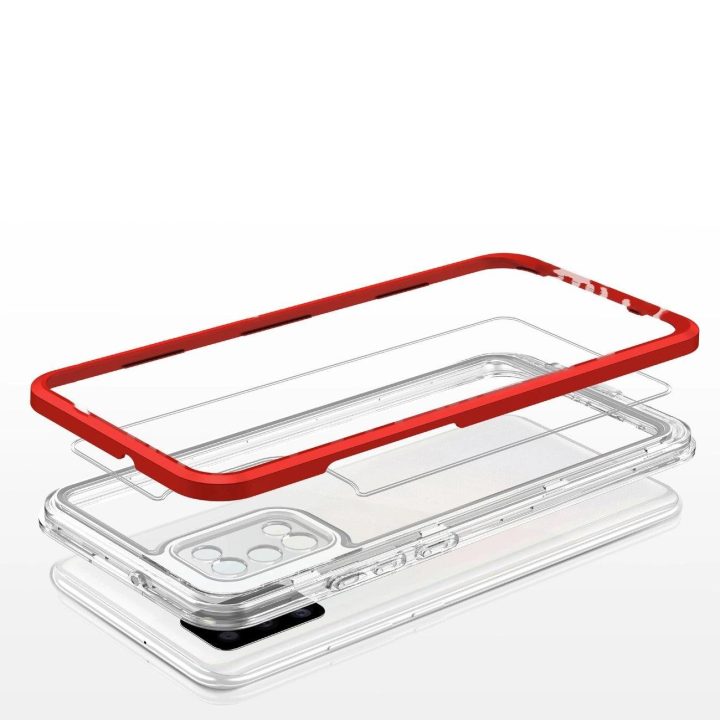Skaidrus 3in1 dėklas Samsung Galaxy A03s (166) su geliniu rėmeliu, raudonas