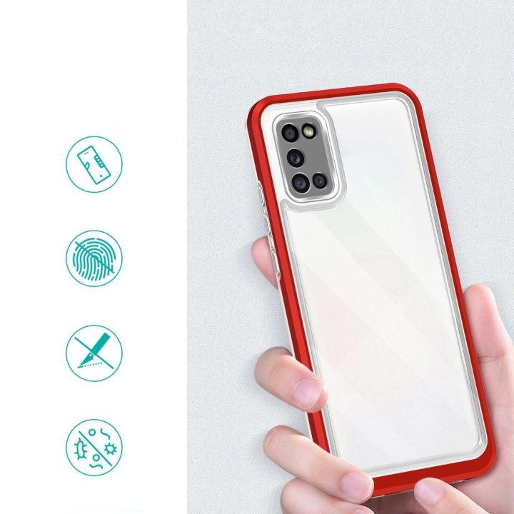 Skaidrus 3in1 dėklas Samsung Galaxy A03s (166) su geliniu rėmeliu, raudonas