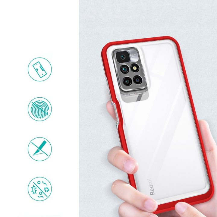 Skaidrus 3in1 korpusas, skirtas Xiaomi Redmi 10 Frame Gel Cover Red