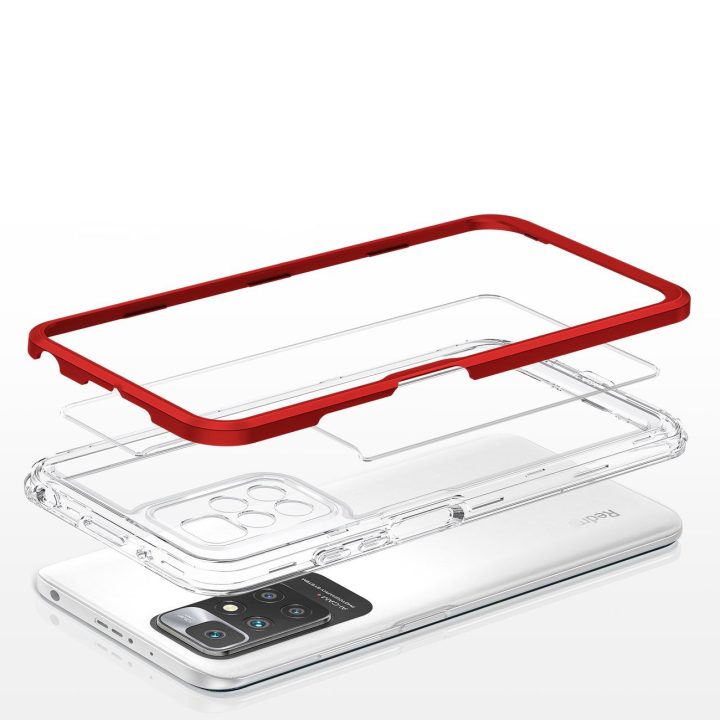 Skaidrus 3in1 korpusas, skirtas Xiaomi Redmi 10 Frame Gel Cover Red