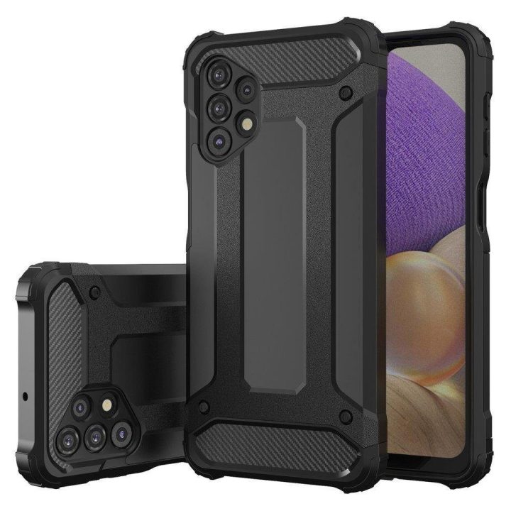Hybrid Armor Case tvirtas, atsparus dėklas, skirtas Samsung Galaxy A73 , juodos spalvos