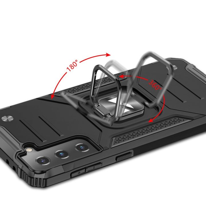 Ring Armor tvirtas hibridinis dėklas su magnetiniu laikikliu, skirtas Samsung Galaxy S22 + (S22 Plus) , rožinis
