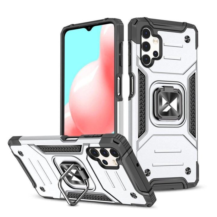Ring Armor tvirtas hibridinis dėklas + magnetinis laikiklis, skirtas Samsung Galaxy A73 , sidabrinis