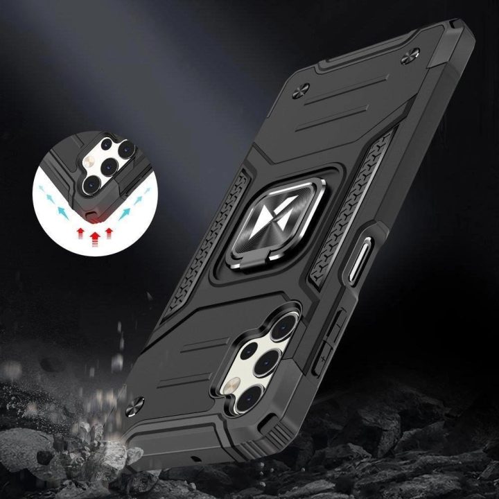 Ring Armor tvirtas hibridinis dėklas + magnetinis laikiklis, skirtas Samsung Galaxy A73 , sidabrinis