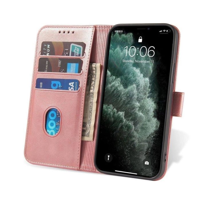 Magnetinis dėklas elegantiškas dėklas su atvartu ir stovo funkcija Poco M4 Pro 5G rožinis