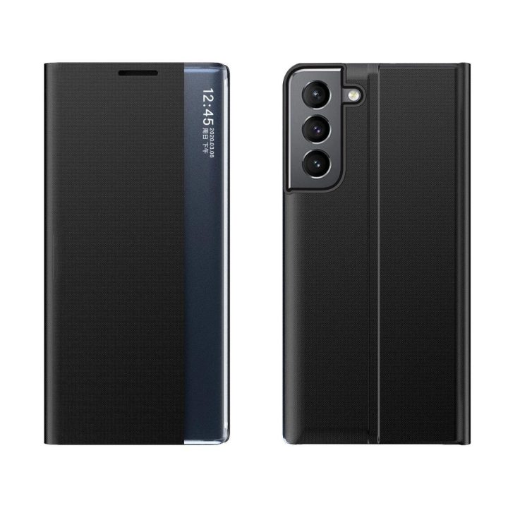 Naujas Sleep Case dėklas su stovo funkcija, skirtas Samsung Galaxy S22 + (S22 Plus), juodas