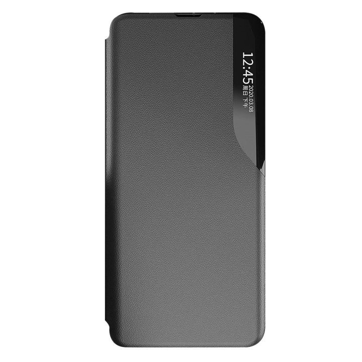 Eco Leather View Case elegantiškas dėklas su atlenkiamu dangteliu ir stovo funkcija, skirtas Samsung Galaxy S22 + (S22 Plus), mė