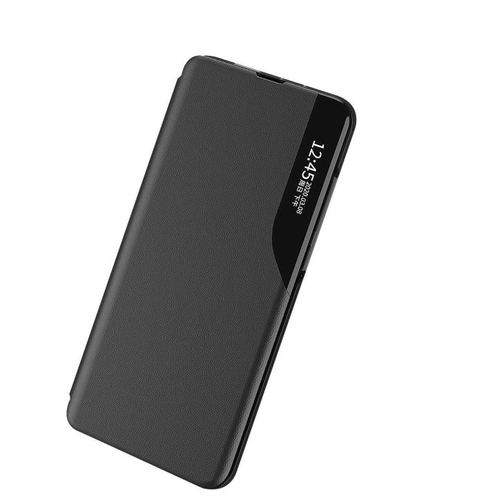 Eco Leather View Case elegantiškas dėklas su atlenkiamu dangteliu ir stovo funkcija, skirtas Samsung Galaxy S22 + (S22 Plus), mė