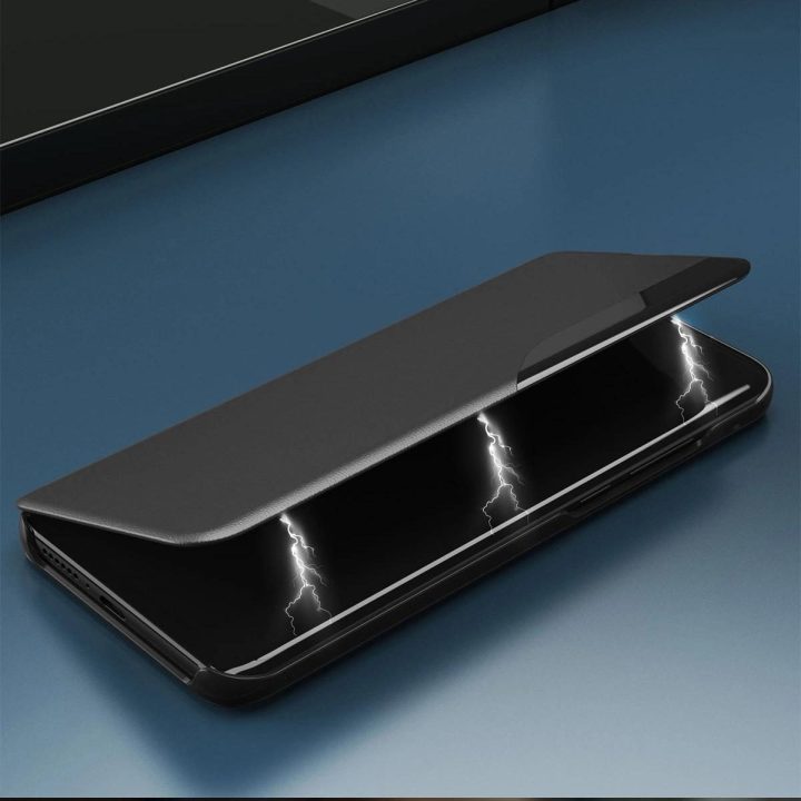 Eco Leather View Case elegantiškas dėklas su atlenkiamu dangteliu ir stovo funkcija, skirtas Samsung Galaxy S22 + (S22 Plus), mė