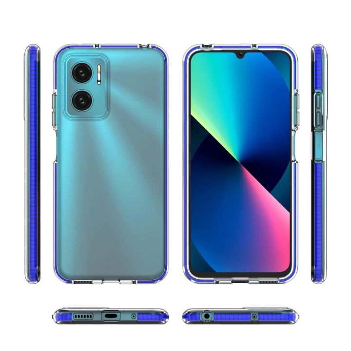 Pavasarinis korpuso dangtelis gelinis dangtelis su spalvotu rėmeliu, skirtas Xiaomi Redmi 10 , tamsiai mėlynas