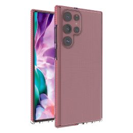 Pavasarinis korpuso dangtelis gelinis dangtelis su spalvotu rėmeliu, skirtas Samsung Galaxy S22 Ultra light pink