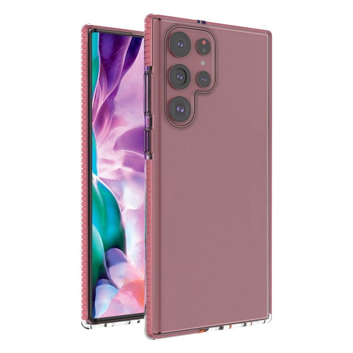 Pavasarinis korpuso dangtelis gelinis dangtelis su spalvotu rėmeliu, skirtas Samsung Galaxy S22 Ultra light pink