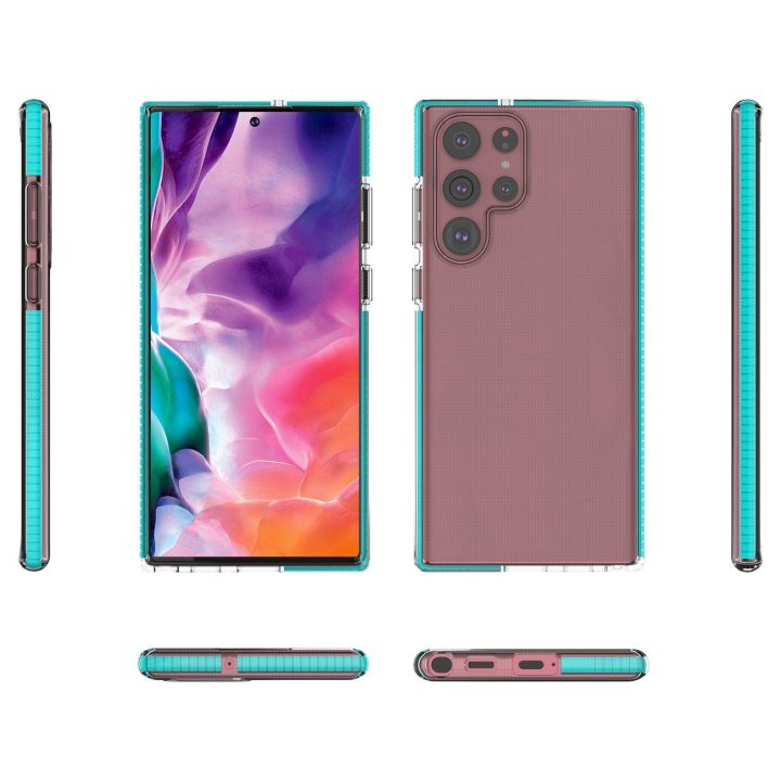 Pavasarinis korpuso dangtelis gelinis dangtelis su spalvotu rėmeliu, skirtas Samsung Galaxy S22 Ultra light pink
