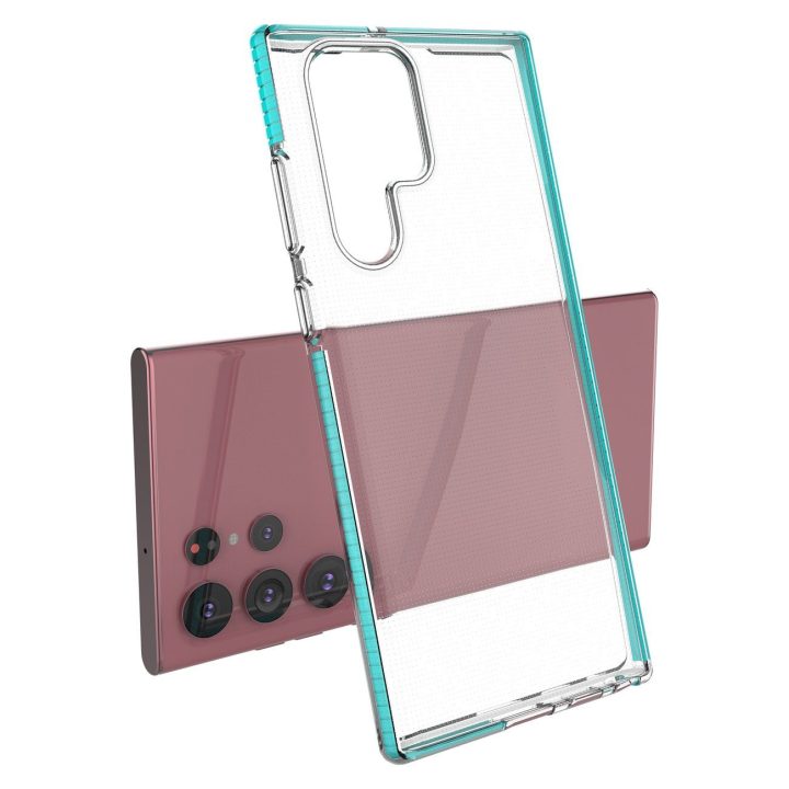 Pavasarinis korpuso dangtelis gelinis dangtelis su spalvotu rėmeliu, skirtas Samsung Galaxy S22 Ultra light pink