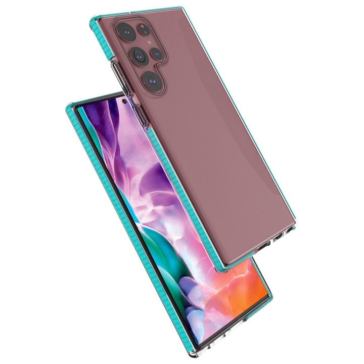 Pavasarinis korpuso dangtelis gelinis dangtelis su spalvotu rėmeliu, skirtas Samsung Galaxy S22 Ultra light pink