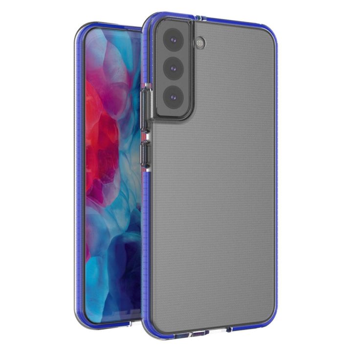 Samsung Galaxy S22 + (S22 Plus) tamsiai mėlynas pavasarinis korpuso dangtelis su spalvotu rėmeliu