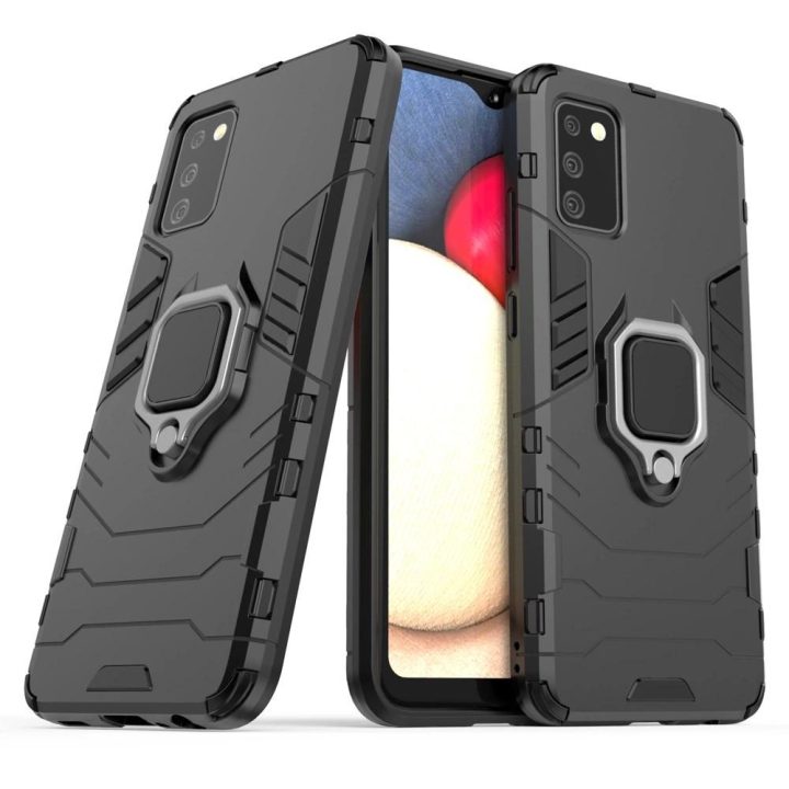 Ring Armor tvirtas hibridinis dėklas + magnetinis laikiklis, skirtas Samsung Galaxy A03s (166.5), juodas