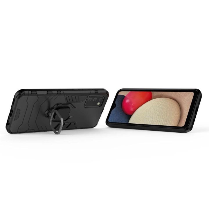 Ring Armor tvirtas hibridinis dėklas + magnetinis laikiklis, skirtas Samsung Galaxy A03s (166.5), juodas