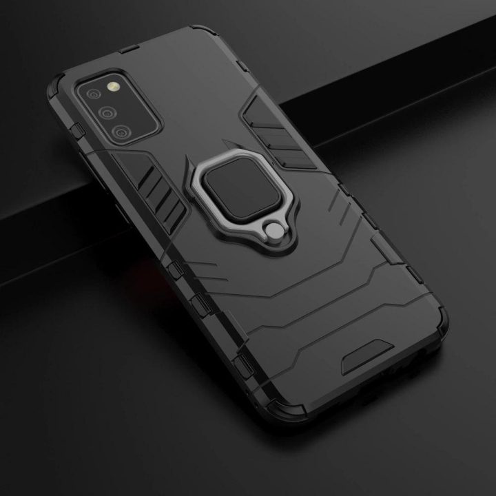 Ring Armor tvirtas hibridinis dėklas + magnetinis laikiklis, skirtas Samsung Galaxy A03s (166.5), juodas