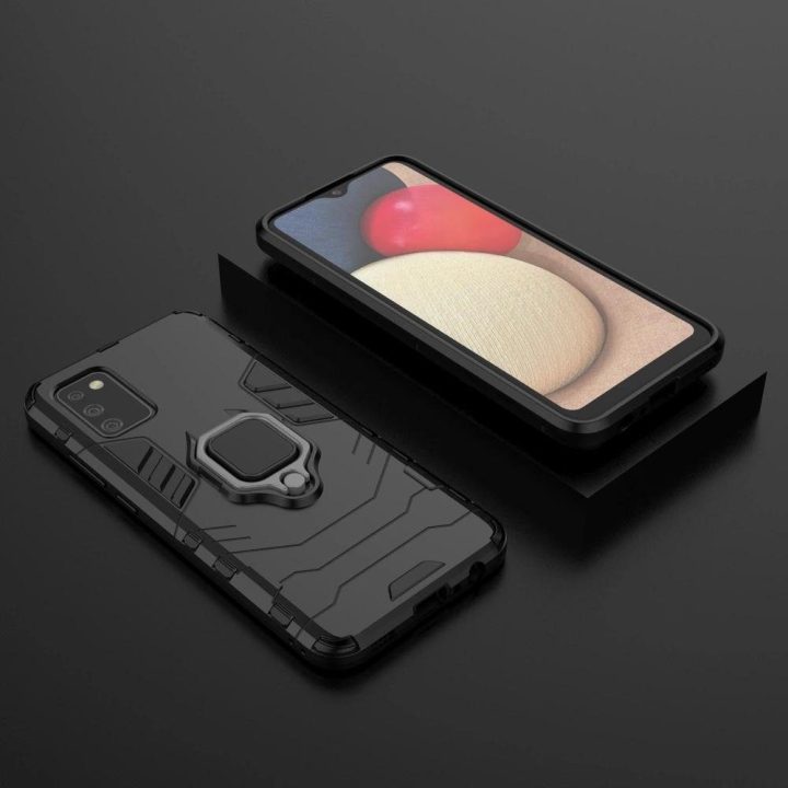 Ring Armor tvirtas hibridinis dėklas + magnetinis laikiklis, skirtas Samsung Galaxy A03s (166.5), juodas