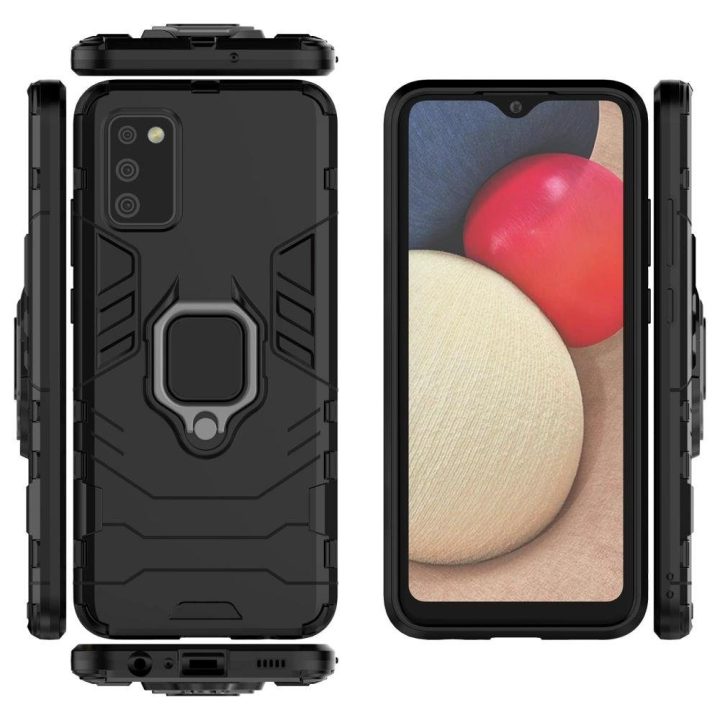Ring Armor tvirtas hibridinis dėklas + magnetinis laikiklis, skirtas Samsung Galaxy A03s (166.5), juodas