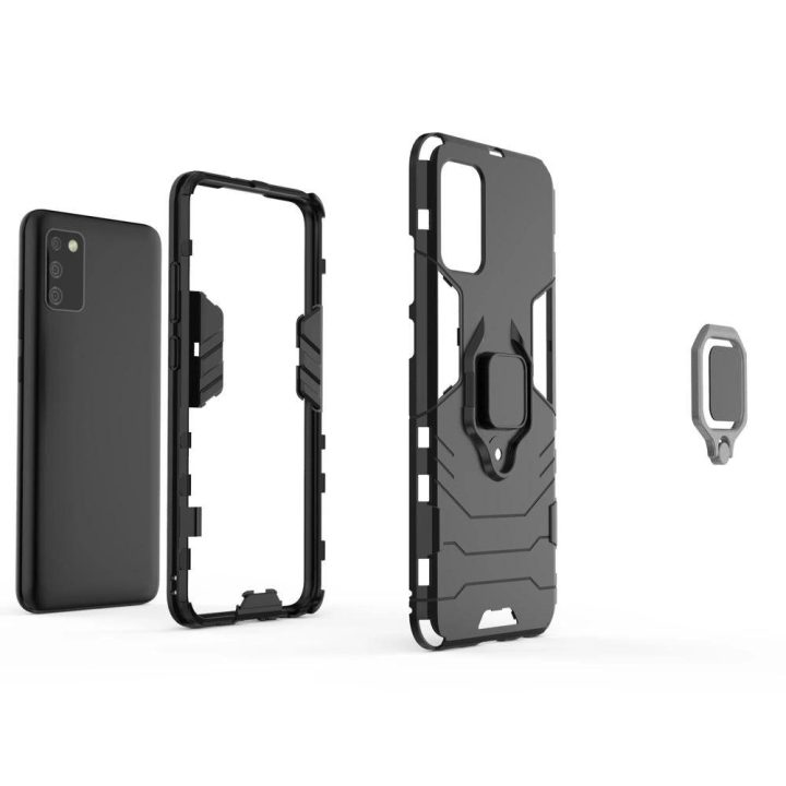 Ring Armor tvirtas hibridinis dėklas + magnetinis laikiklis, skirtas Samsung Galaxy A03s (166.5), juodas