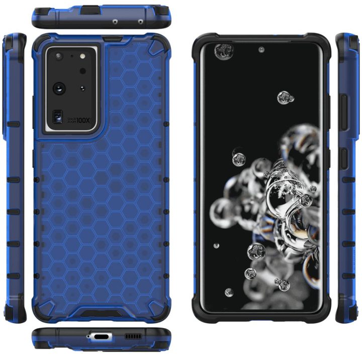 Honeycomb dėklas su geliniu rėmeliu, skirtas Samsung Galaxy S22 Ultra blue