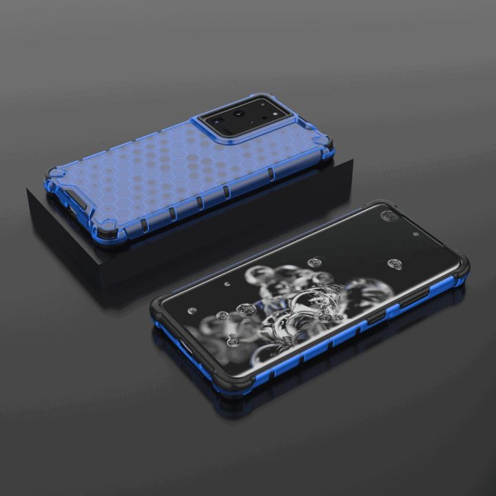 Honeycomb dėklas su geliniu rėmeliu, skirtas Samsung Galaxy S22 Ultra blue
